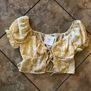 NWT yellow floral sheer crop top